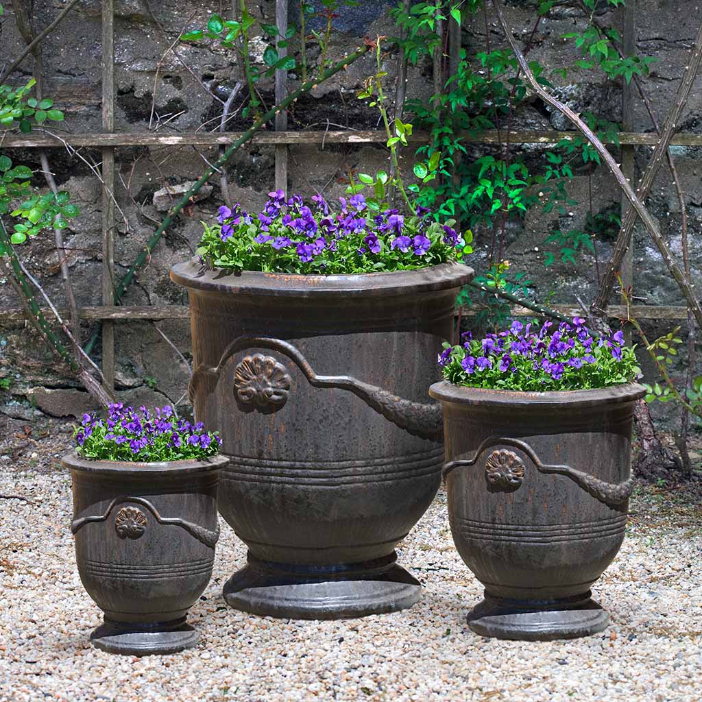 Campania International Coquille Anduze Urn in Antique Glaze set of 3