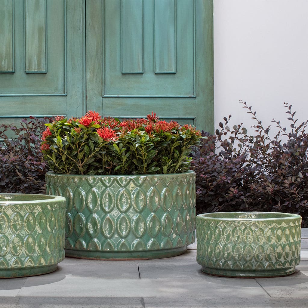 Campania International Oriel Low Planter in Sea Green Set