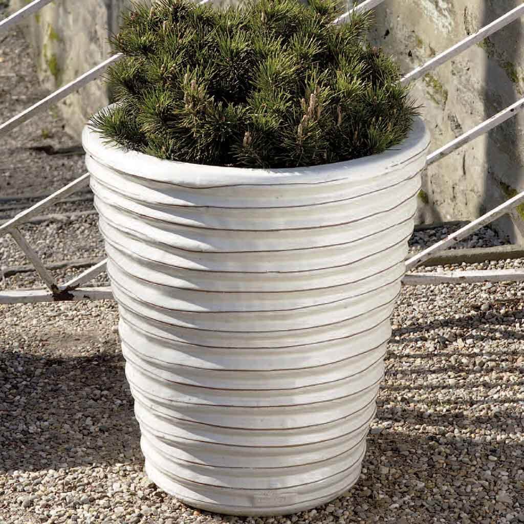 Campania International Round Ruffle Planter in Antique White set of 3
