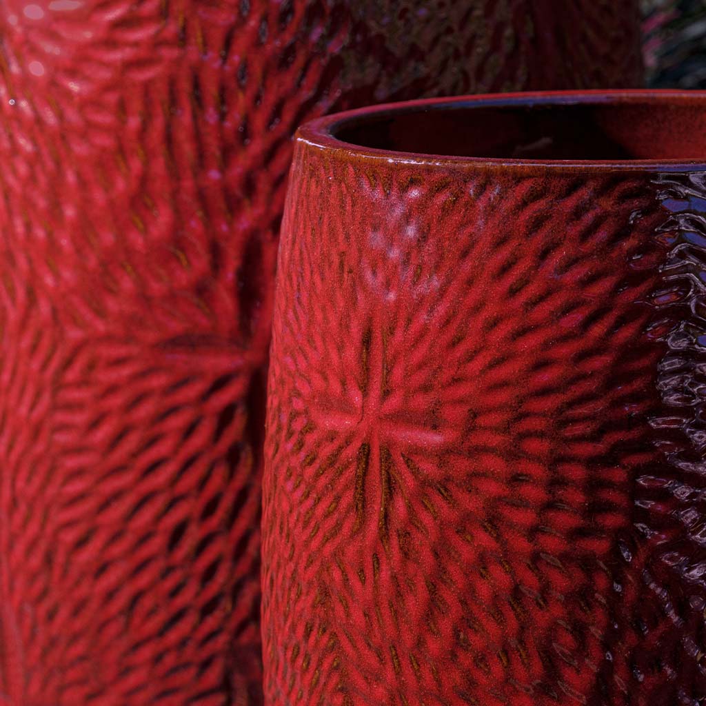 Campania International Sand Dollar Tall Planter in Tropic Red set of 2 - Image 2
