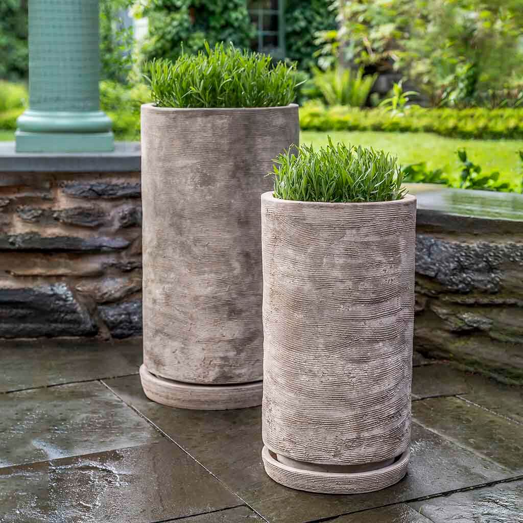 Campania International Sgraffito Tall Planter in Antico Terra Cotta set of 2