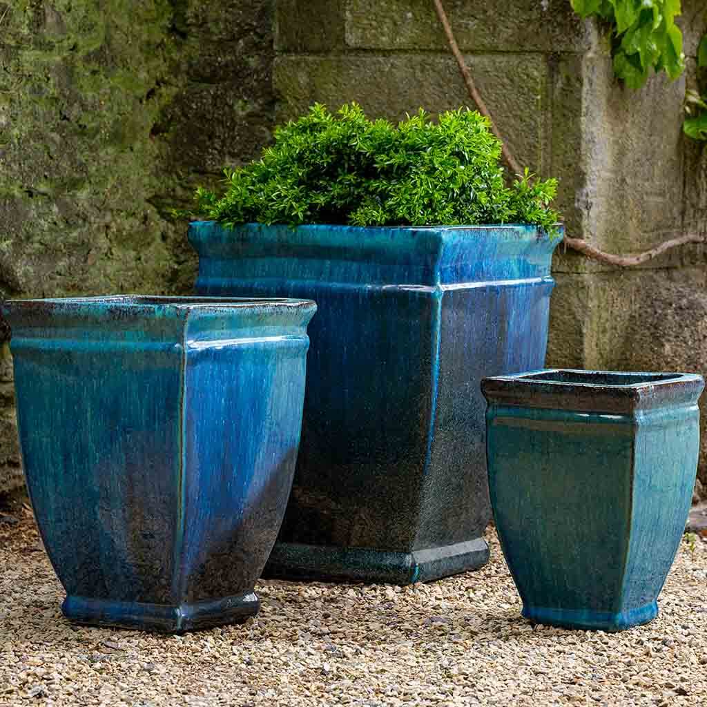 Campania International Square Rolled Rim Planter in Mediterranean set of 3