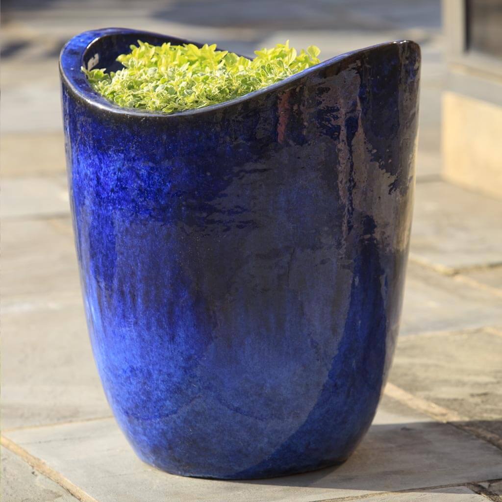 Campania International Tall Sorriso Planter in Riviera Blue set of 3