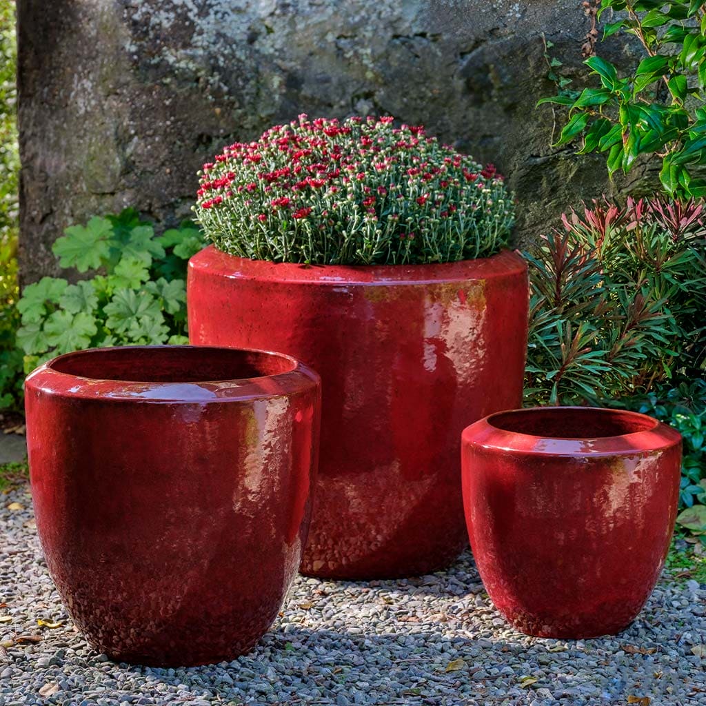 Campania International Timolos Round Planter in Tropic Red set of 3