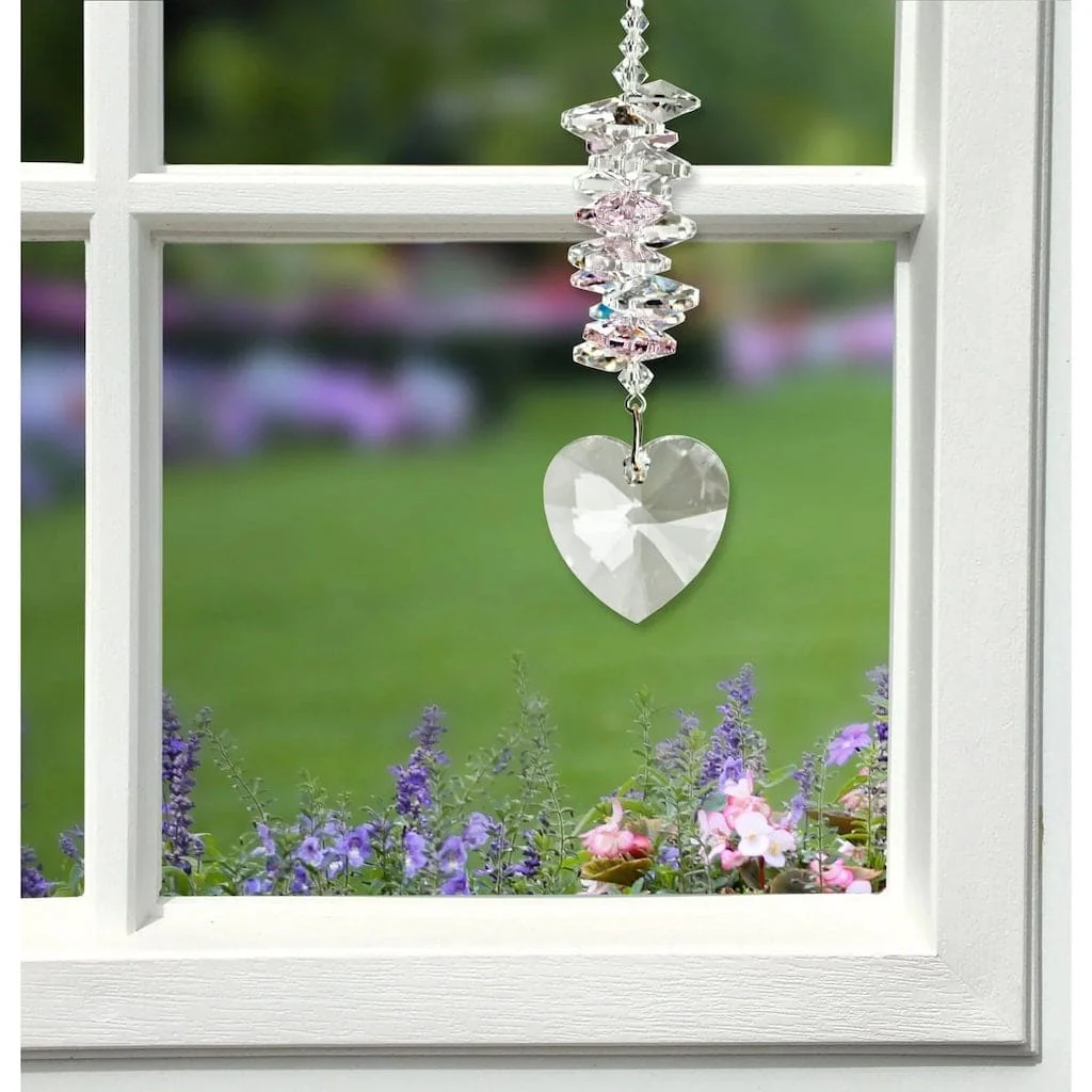 Crystal Heart Cascade Wind Chimes in Rose by Woodstock Chimes