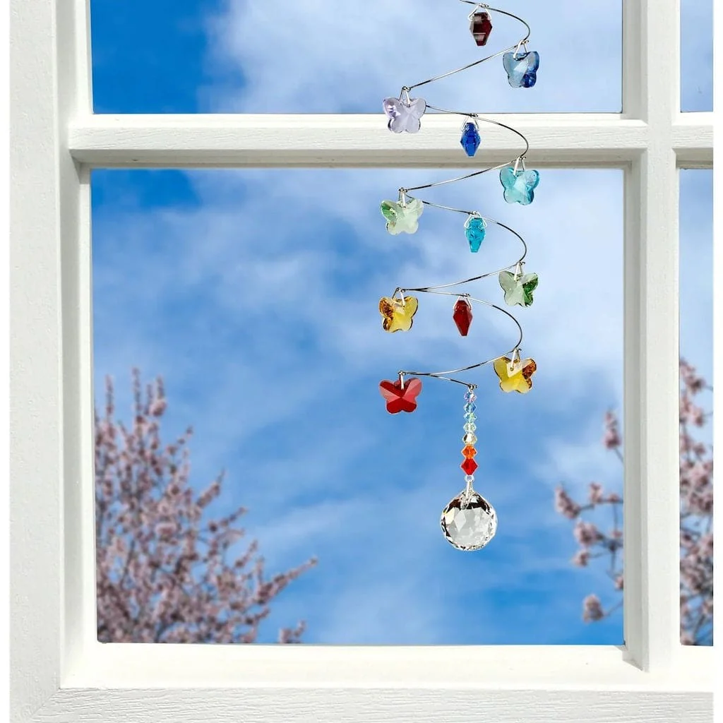 Crystal Spiral in Rainbow Butterflies Wind Chimes with Small Ball by Woodstock Chimes