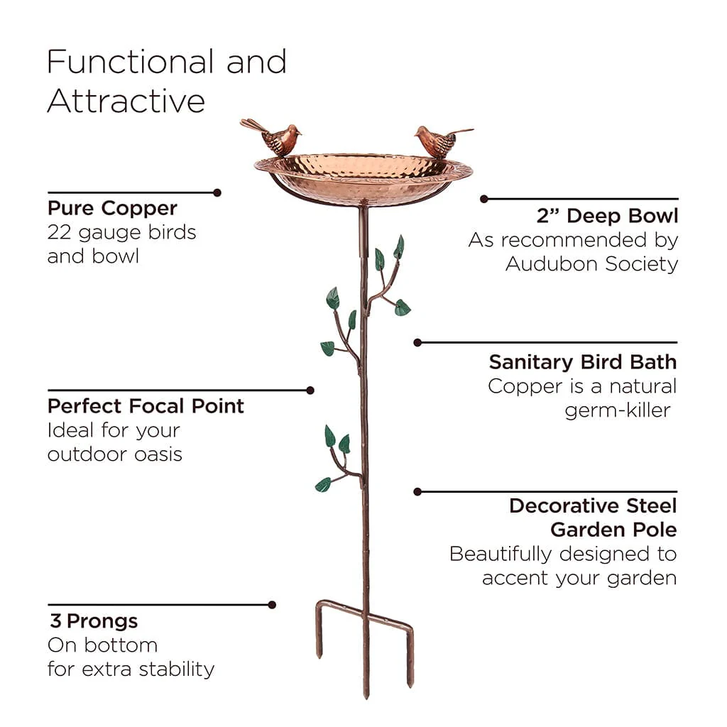 Good Directions 13 inch Pure Copper Bird Bath with Birds on Deco Garden Pole - Image 7
