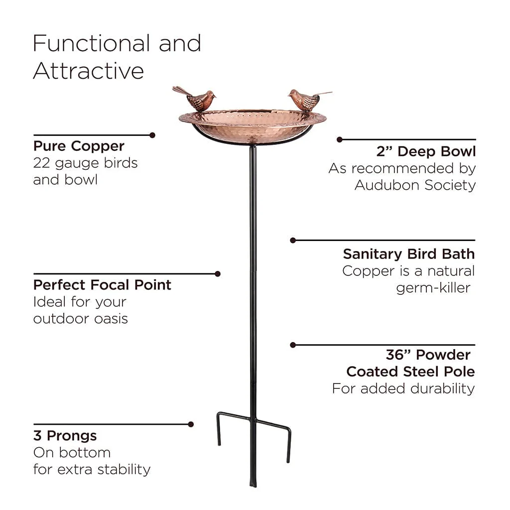 Good Directions 13 inch Pure Copper Bird Bath with Birds on Garden Pole - Image 7