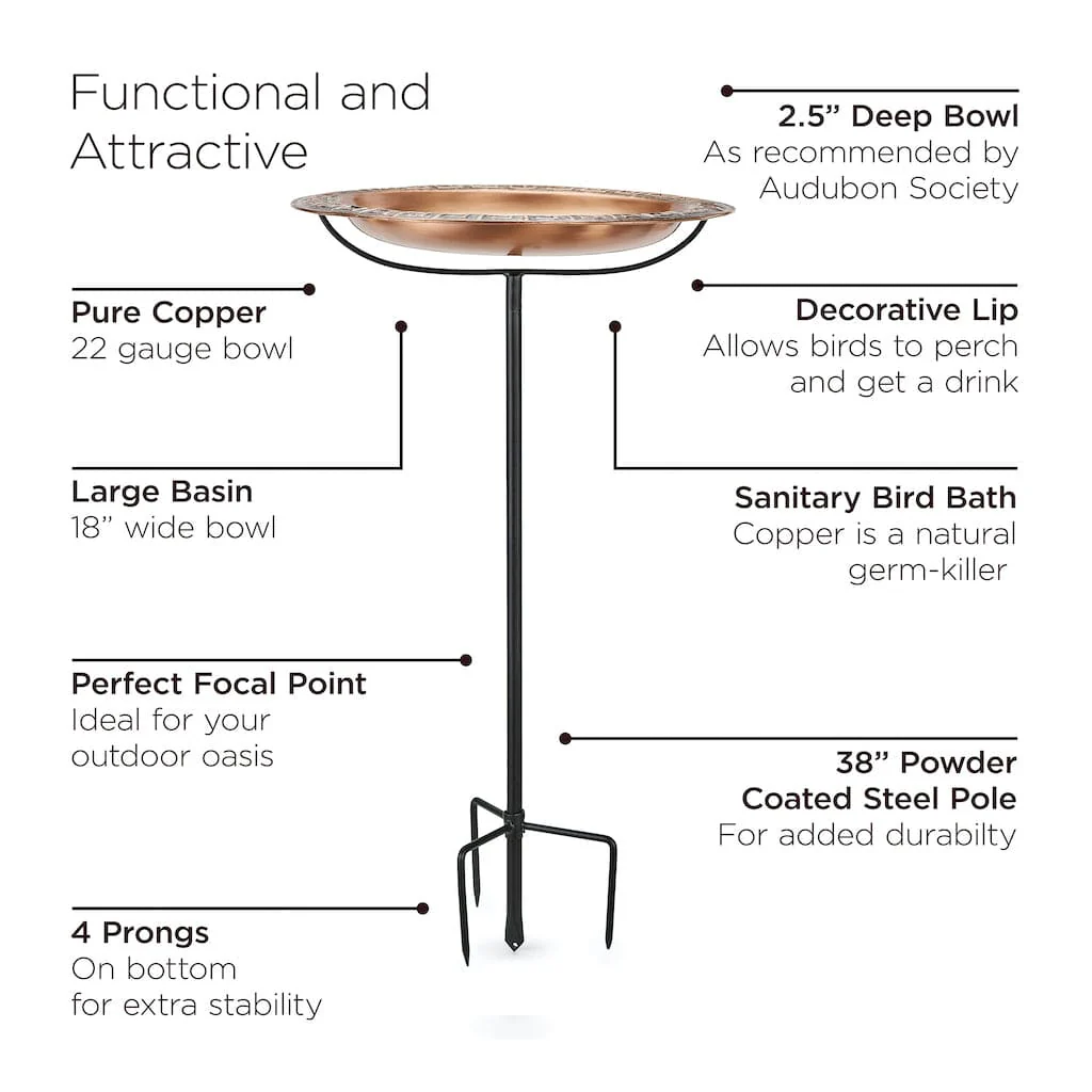 Good Directions 18 inch Greek-Inspired Copper Bird Bath with Garden Pole - Image 5