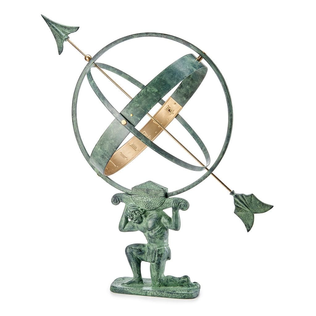 Good Directions 28 inch Verdigris Atlas Armillary Sundial with Brass Accents - Image 3