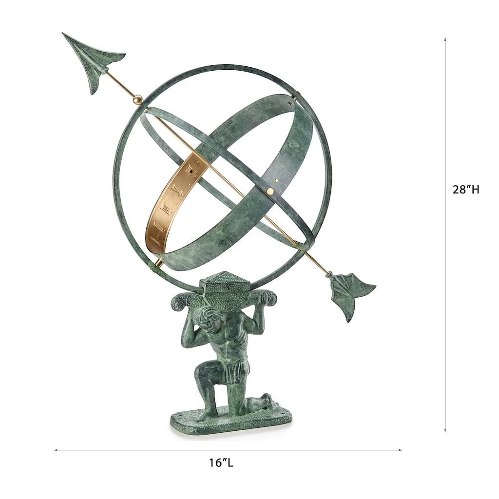 Good Directions 28 inch Verdigris Atlas Armillary Sundial with Brass Accents - Image 5