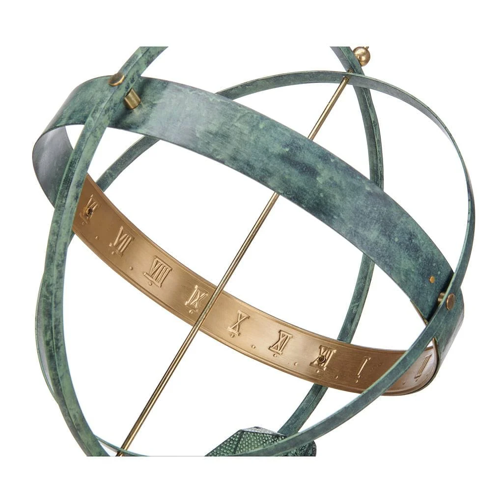 Good Directions 28 inch Verdigris Atlas Armillary Sundial with Brass Accents - Image 6