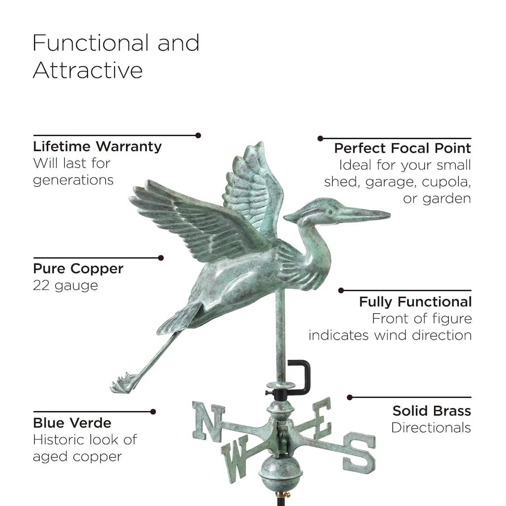 Good Directions Blue Heron Garden Weathervane in Blue Verde Copper with Garden Pole - Image 3