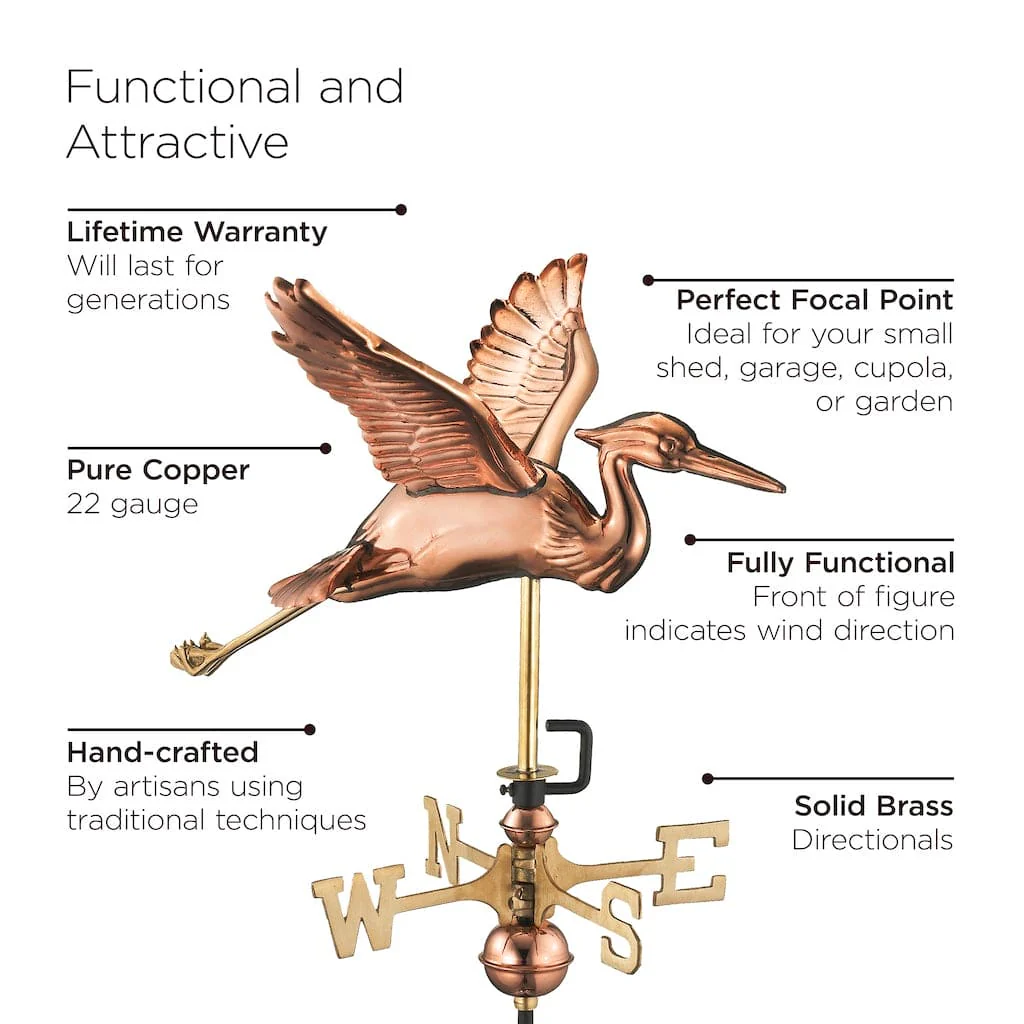 Good Directions Blue Heron Garden Weathervane in Pure Copper with Garden Pole - Image 3