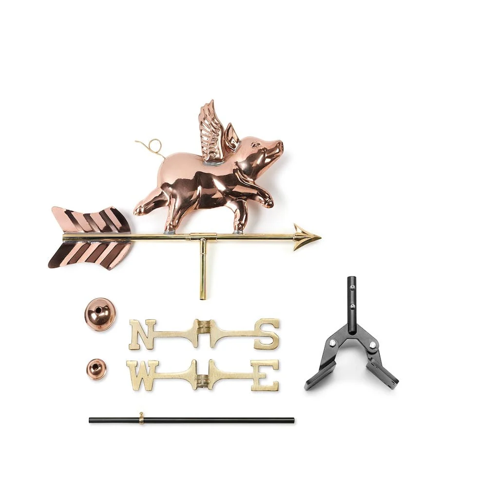 Good Directions Flying Pig Cottage Weathervane in Pure Copper with Roof Mount - Image 3