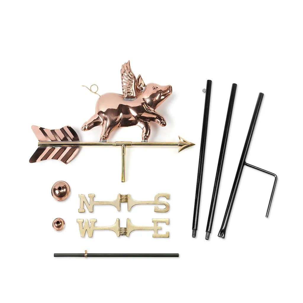 Good Directions Flying Pig Garden Weathervane in Pure Copper with Garden Pole - Image 3