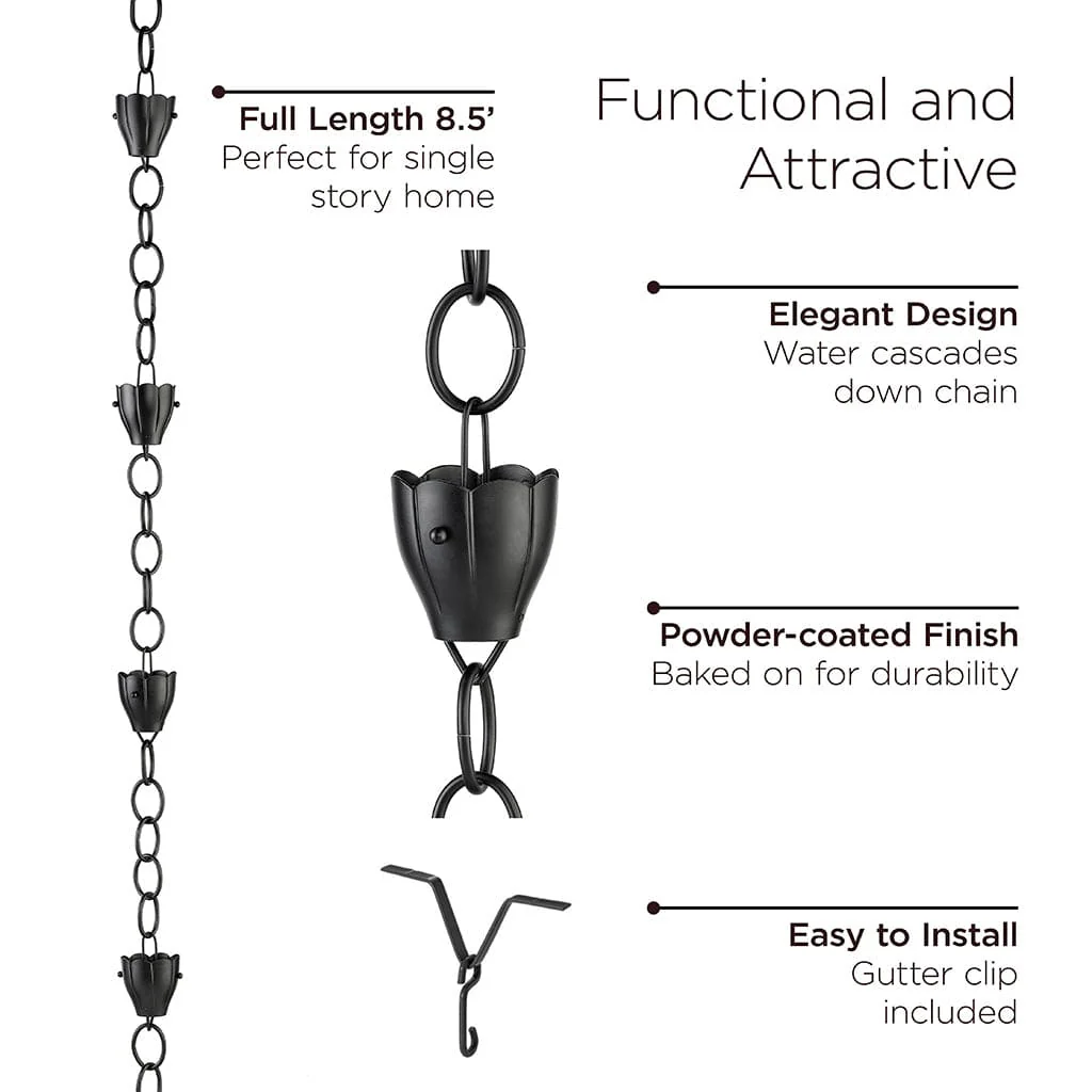 Good Directions Modern Farmhouse 6 Cup Crocus Black Aluminum 8.5ft. Rain Chain - Image 6