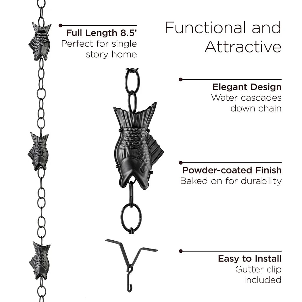 Good Directions Modern Farmhouse Fish Black Aluminum 8.5ft. Rain Chain - Image 5