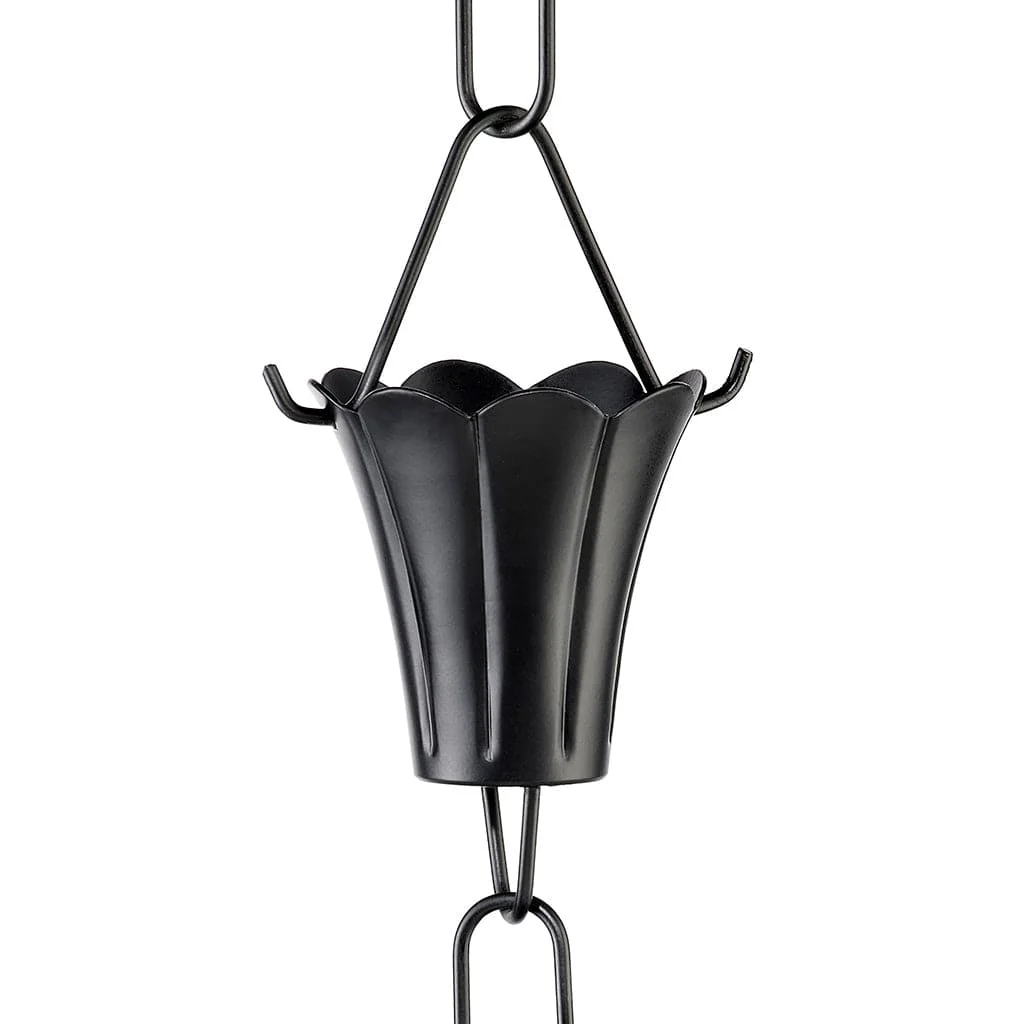 Good Directions Modern Farmhouse Fluted Flower Black Aluminum 8.5ft. Rain Chain - Image 3